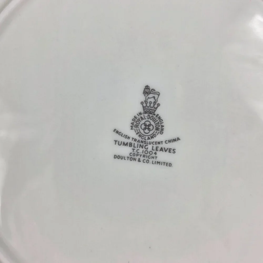 FOUR Royal Doulton Tumbling Leaves Salad Plates Gray & Pink Leaves
